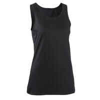 Women's Crew Neck Straight-Cut Cotton Fitness Tank Top 100 - Black