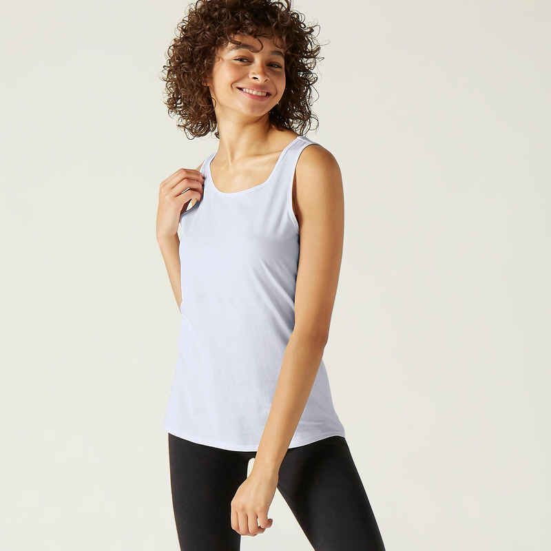 Women's Straight-Cut Crew Neck Cotton Fitness Tank Top 100 - Icy White