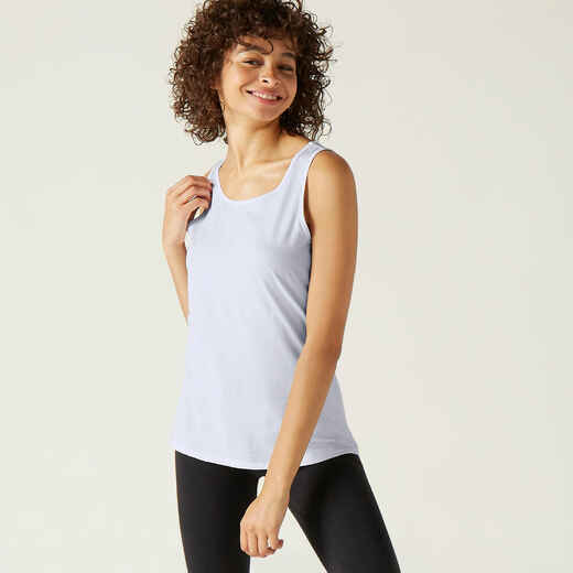 
      Women's Straight-Cut Crew Neck Cotton Fitness Tank Top 100 - Icy White
  