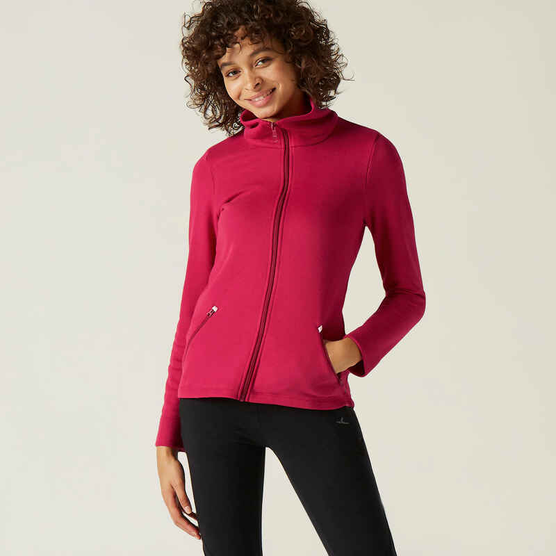 High Neck Zip Fitness Sweatshirt - Pink