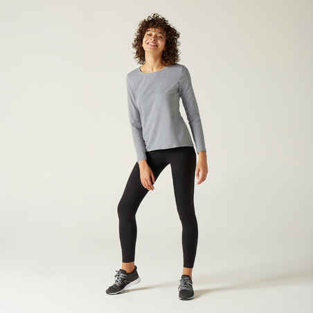 Women's Long-Sleeved Fitness T-Shirt 100 - Mottled Grey