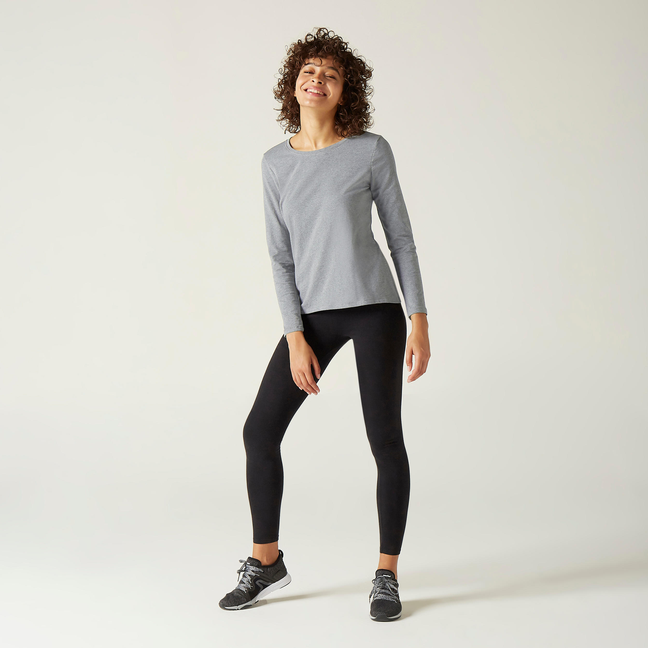 Women's Long-Sleeved Fitness T-Shirt 100 - Mottled Grey 2/5