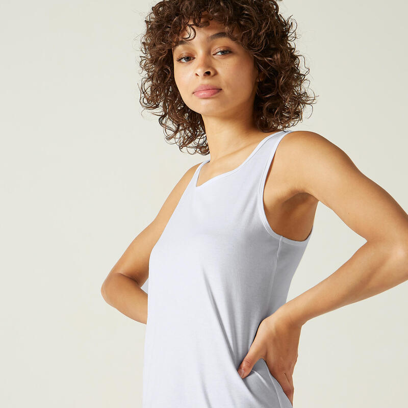 Camiseta fitness sin mangas tirantes 100% algodón Mujer Domyos blanco