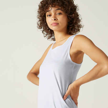 Women's Straight-Cut Crew Neck Cotton Fitness Tank Top 100 - Icy White