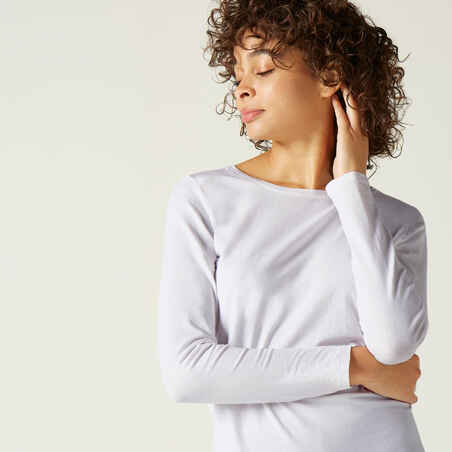 Women's Long-Sleeved Fitness T-Shirt 100 - Glacier White