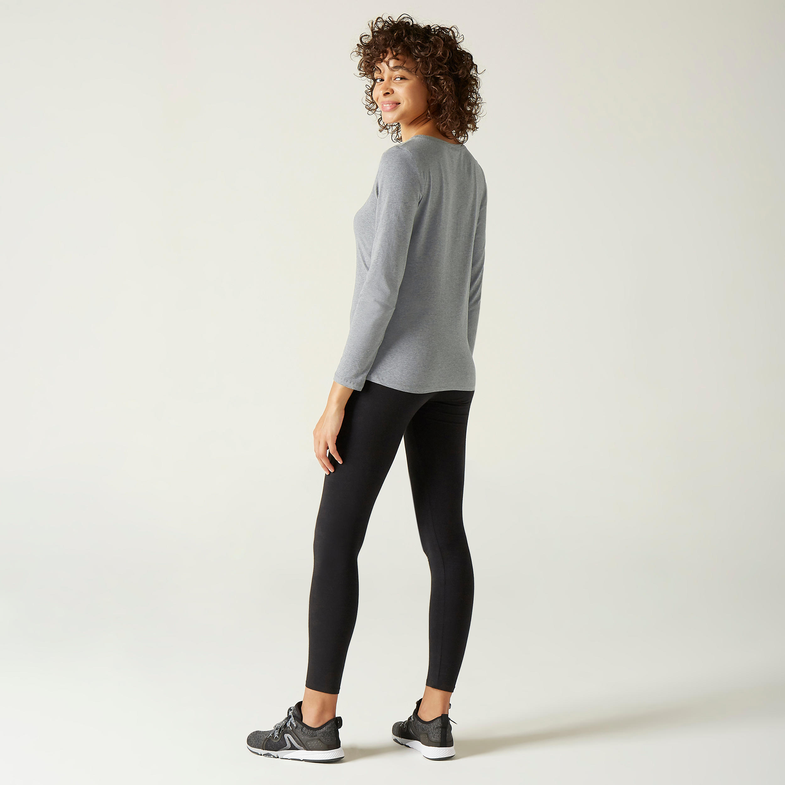 Women's Long-Sleeved Fitness T-Shirt 100 - Mottled Grey 3/5