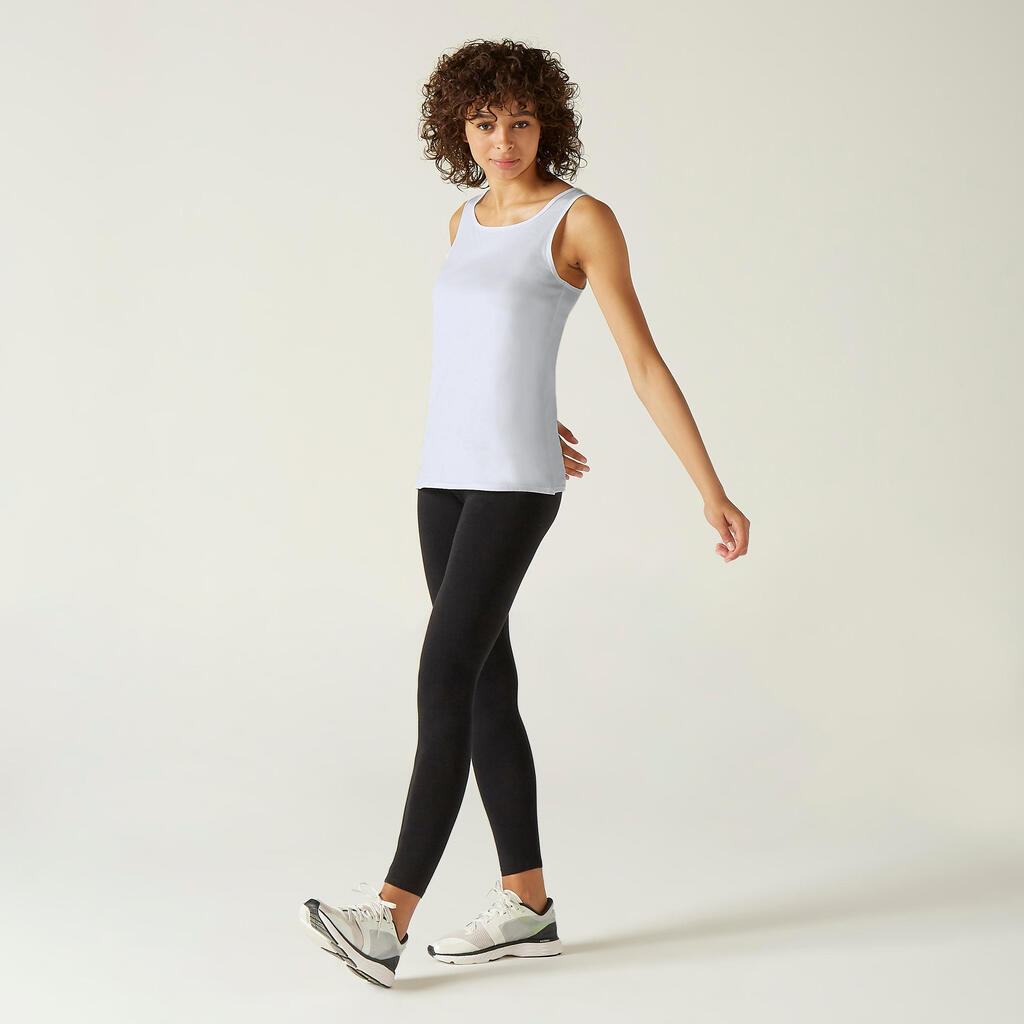 Women's Straight-Cut Crew Neck Cotton Fitness Tank Top 100 - Icy White