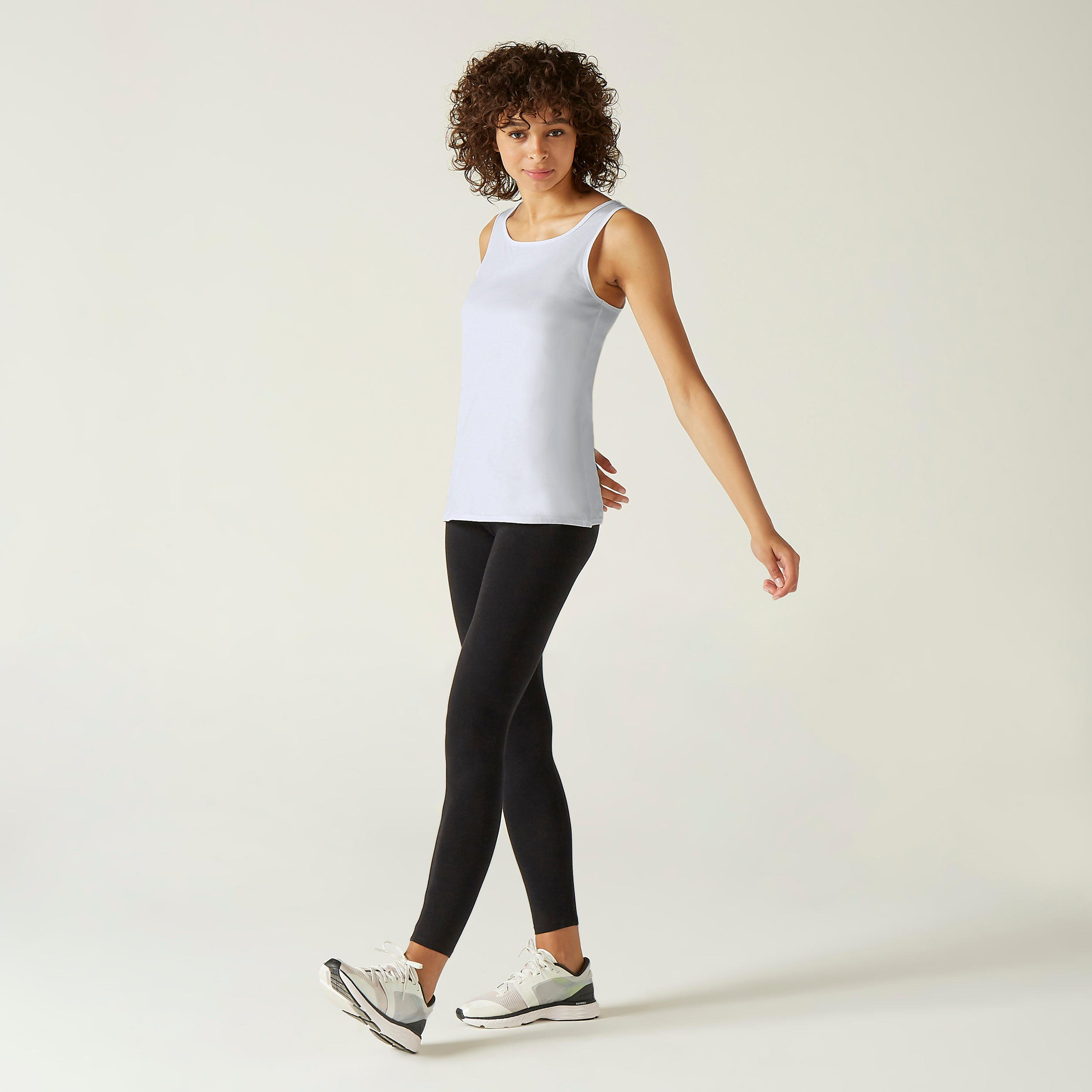 Women's Straight-Cut Crew Neck Cotton Fitness Tank Top 100 - Icy White 2/7