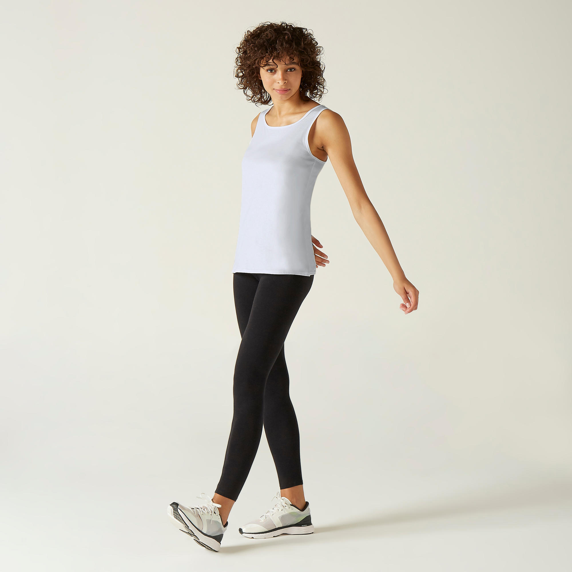 Women's Fitness tank top, straight cotton round neck - 100 glacier white