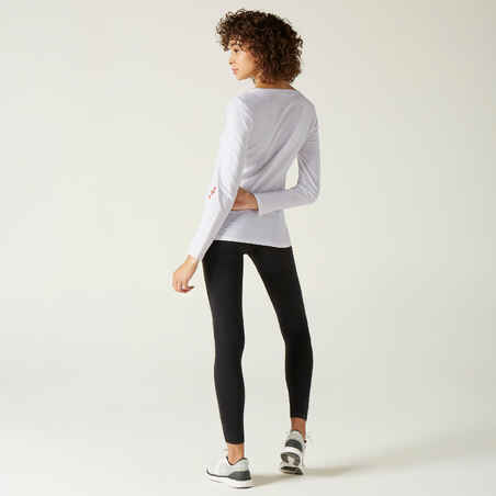 Women's Long-Sleeved Fitness T-Shirt 100 - Glacier White