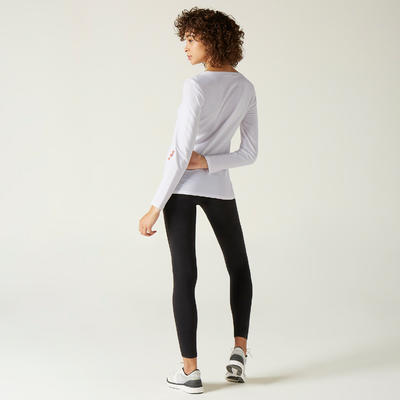 T-Shirt Manches Longues Coton Fitness Blanc