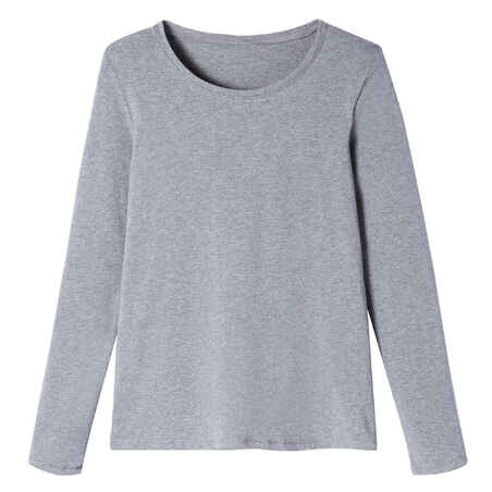 Women's Long-Sleeved Fitness T-Shirt 100 - Mottled Grey