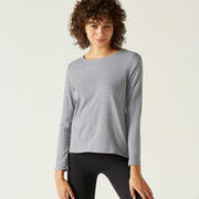 Women's Cotton Gym Long sleeve T-shirt Regular fit 100 - Mottled Grey
