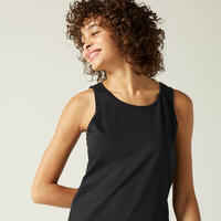 Women's Crew Neck Straight-Cut Cotton Fitness Tank Top 100 - Black