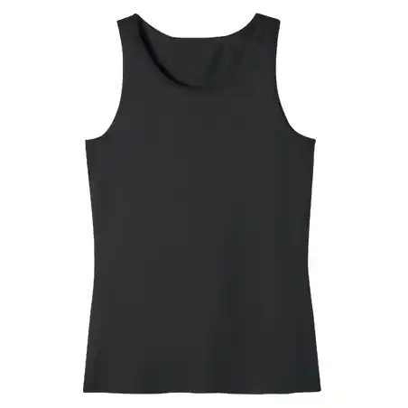 Women's Crew Neck Straight-Cut Cotton Fitness Tank Top 100 - Black