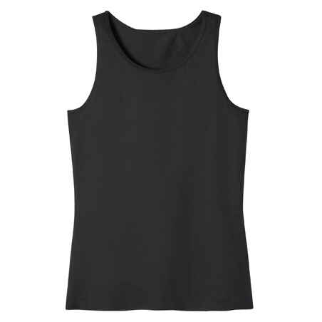 Women's Crew Neck Straight-Cut Cotton Fitness Tank Top 100 - Black