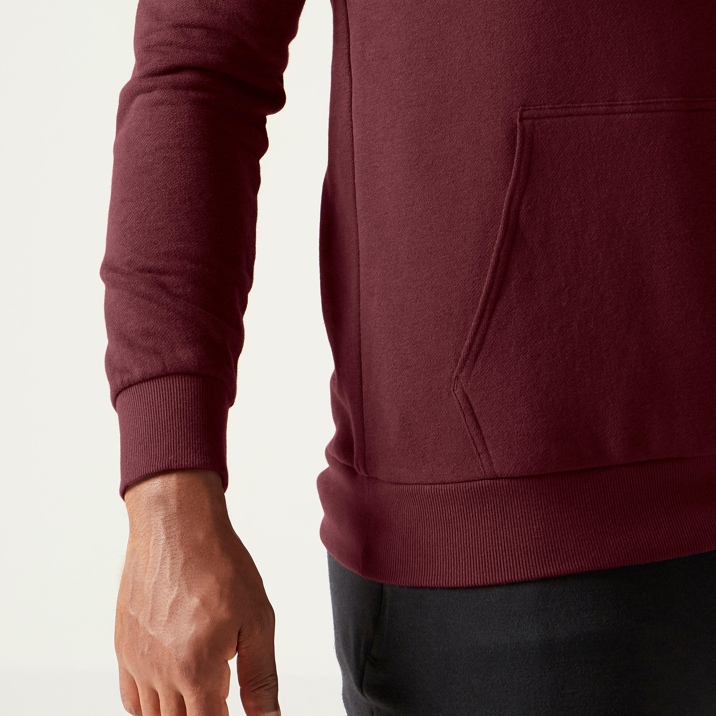 Men's Fitness Crew Hoodie 100 - Burgundy 3/8