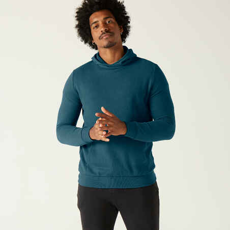 Sweat crew à capuche Fitness homme - 100  Bleu Turquoise