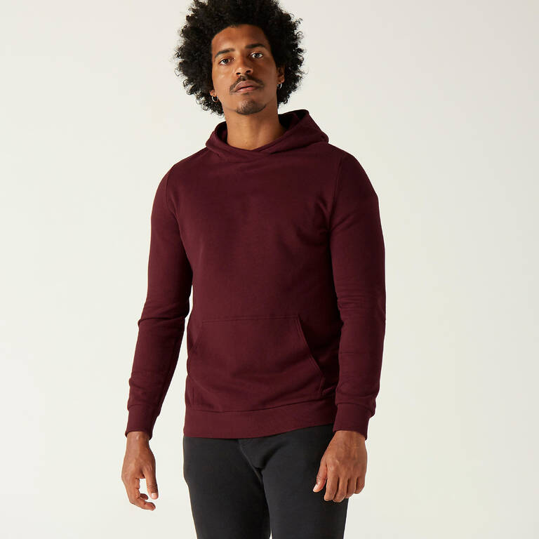 Men Sweatshirt With Hood Fleece 100 For Gym- Bordeaux