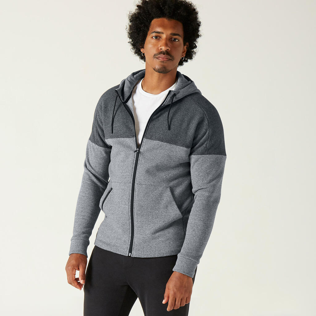 Men's zip-up fitness hoodie 520 - grey marl