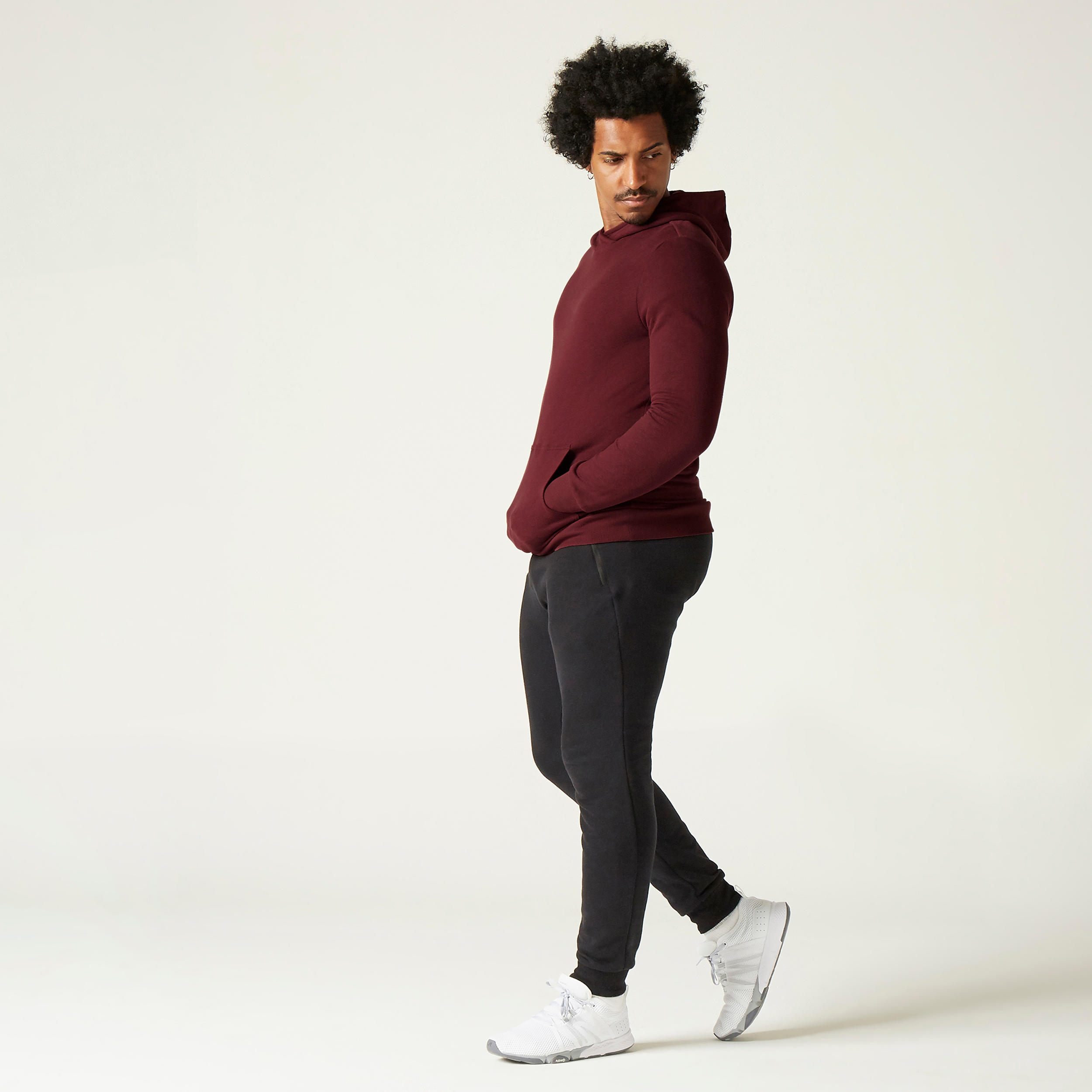 Men's Fitness Crew Hoodie 100 - Burgundy 7/8