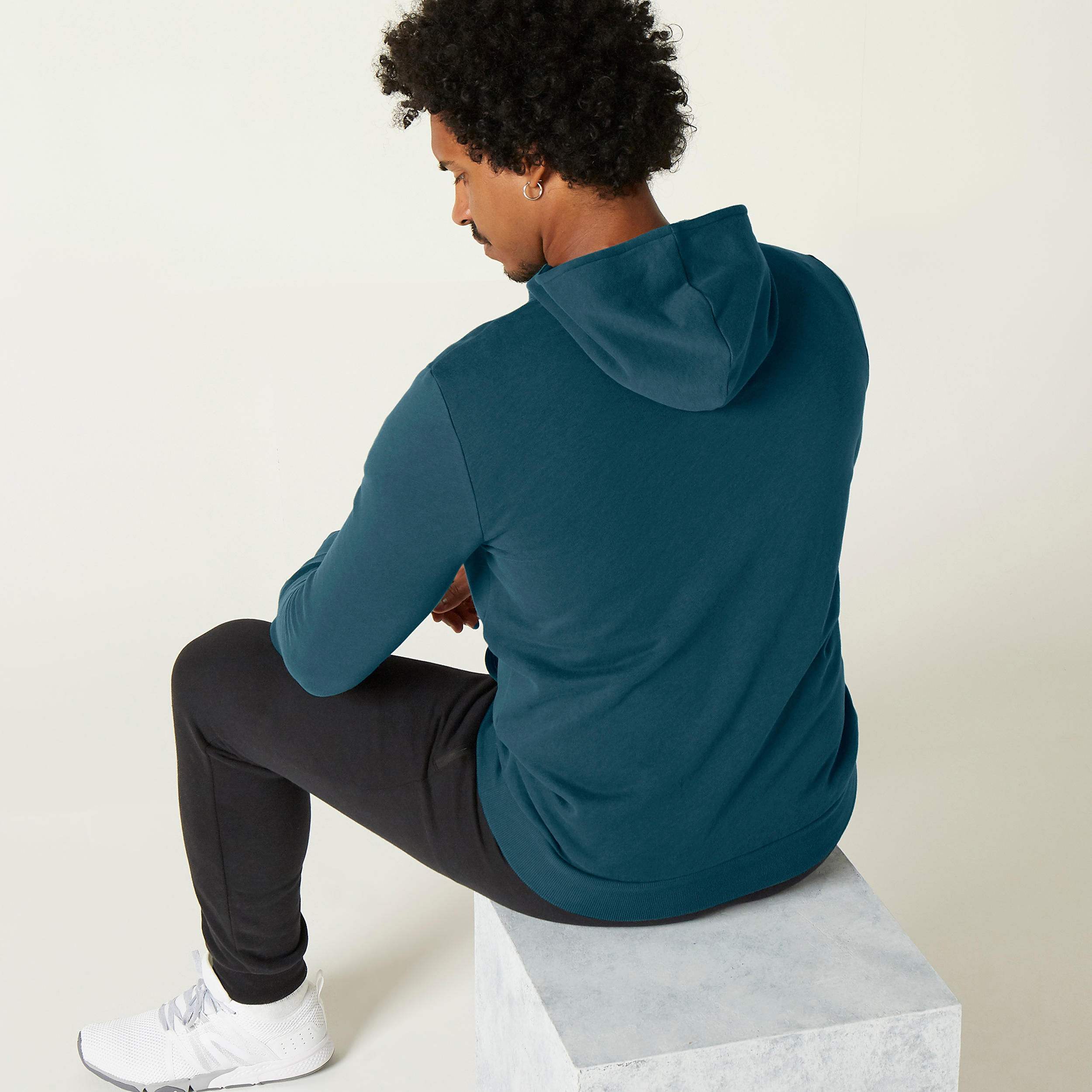 Men's Fitness Crew Hoodie 100 - Turquoise Blue 3/8
