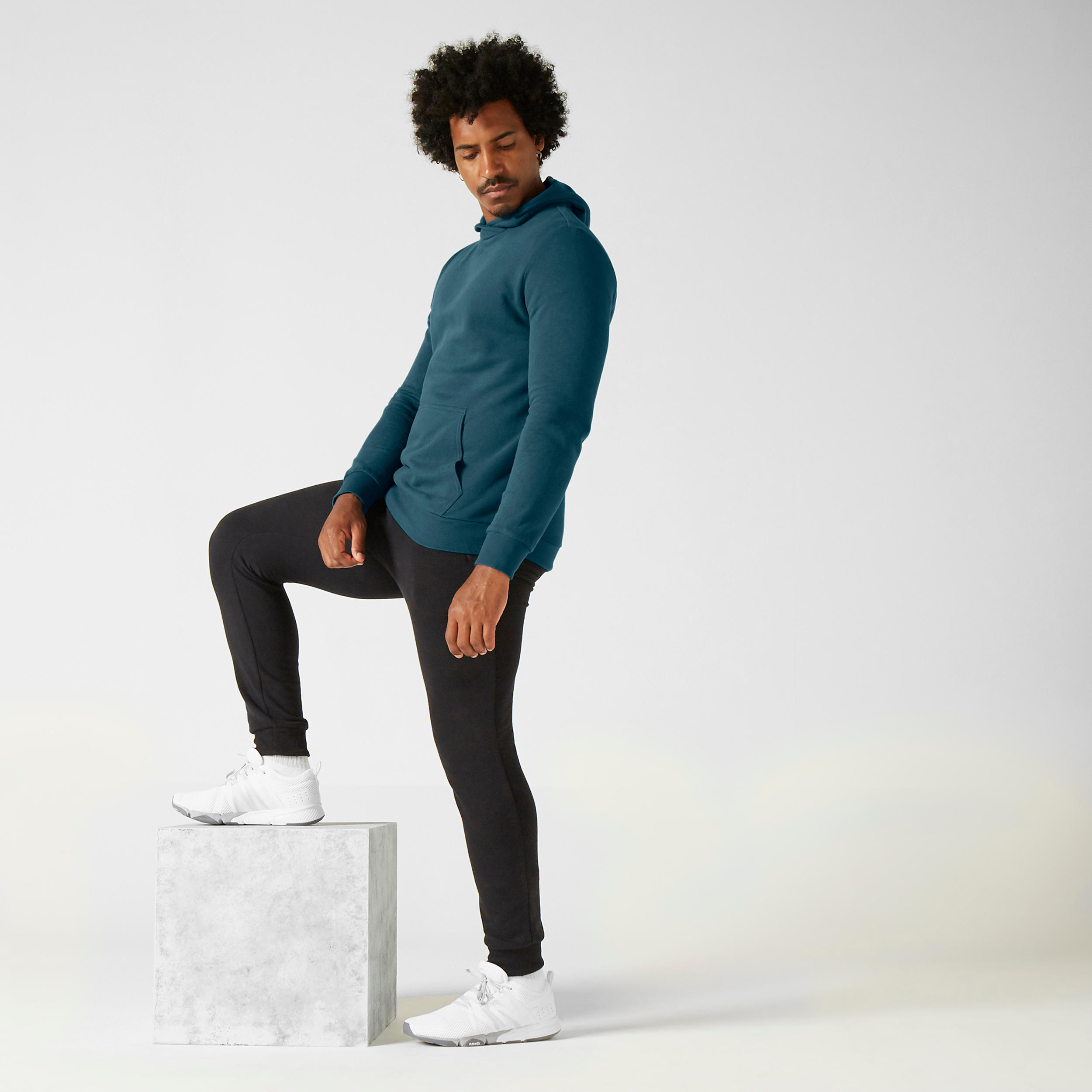 Men's Fitness Crew Hoodie 100 - Turquoise Blue 2/8
