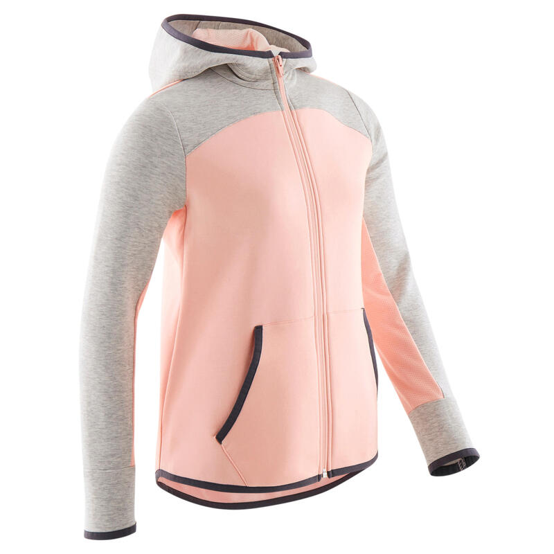 Sweat zippé à capuche chaud enfant - 900 rose et gris chiné clair