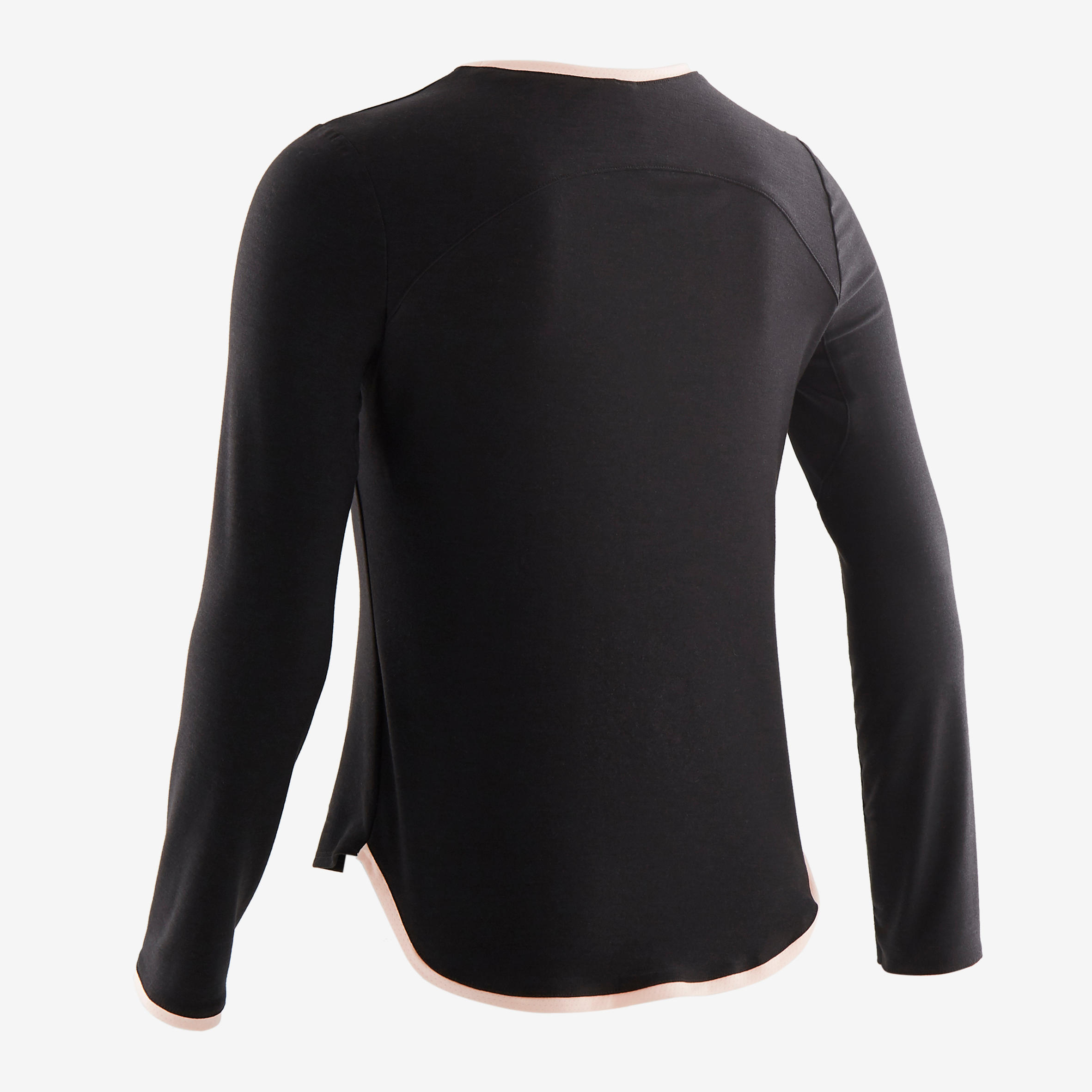 Kids' Long-Sleeved Breathable Cotton Gym T-Shirt 500 - Black/Pink 3/6