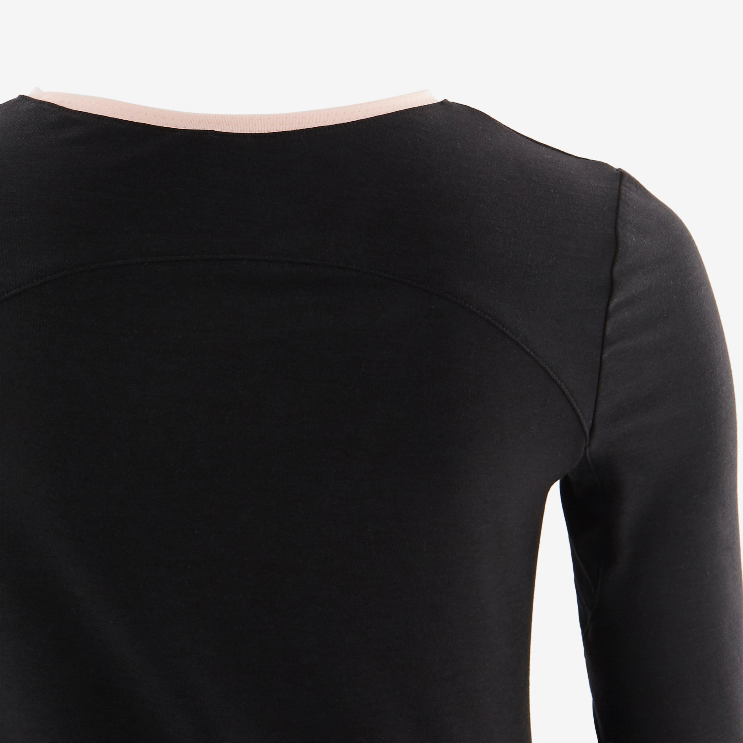 Kids' Long-Sleeved Breathable Cotton Gym T-Shirt 500 - Black/Pink 5/6