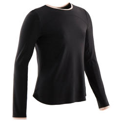 T-shirt manches longues coton respirant 500 fille GYM ENFANT noir touche de rose