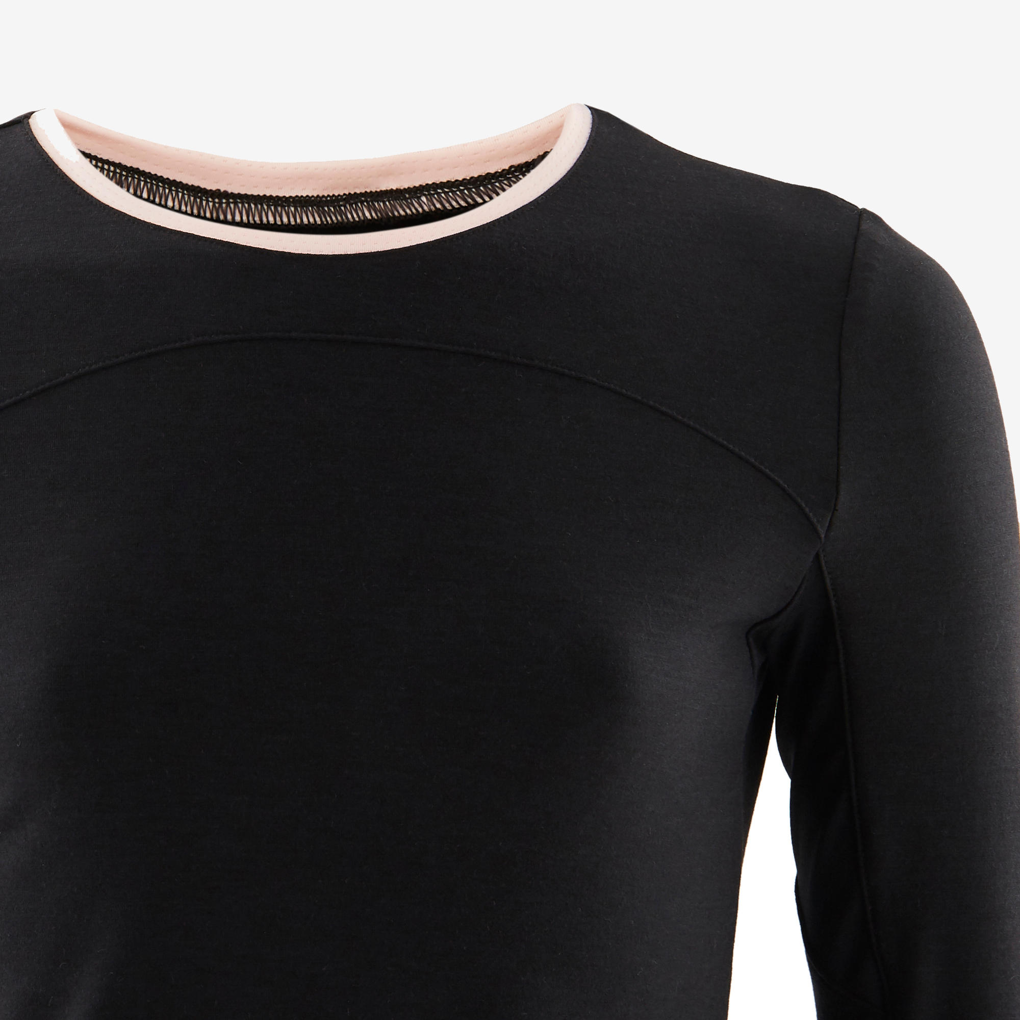 Kids' Long-Sleeved Breathable Cotton Gym T-Shirt 500 - Black/Pink 4/6
