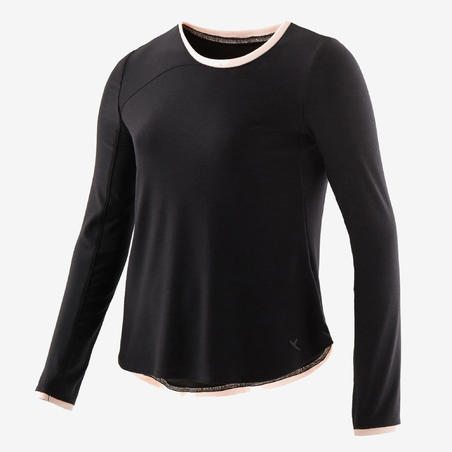 Crno-ružičasta sportska majica kratkih rukava 500 za devojčice
