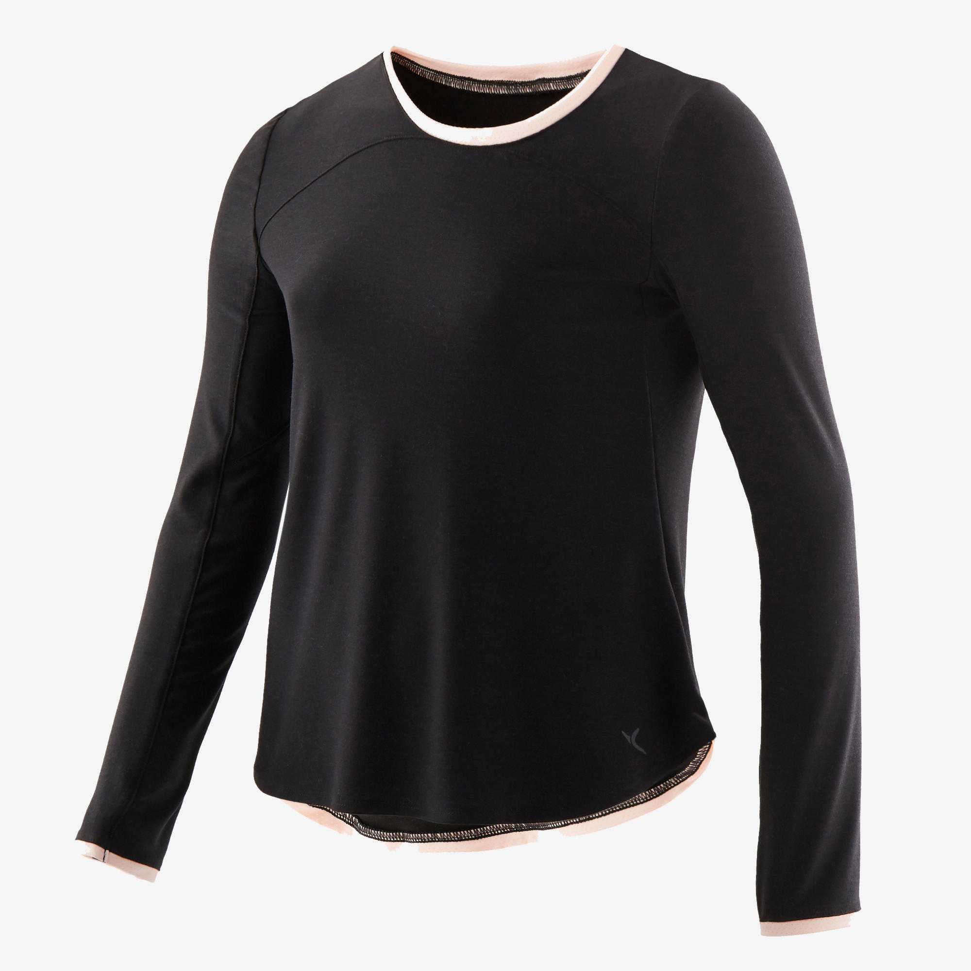 Kids' Long-Sleeved Breathable Cotton Gym T-Shirt 500 - Black/Pink 2/6