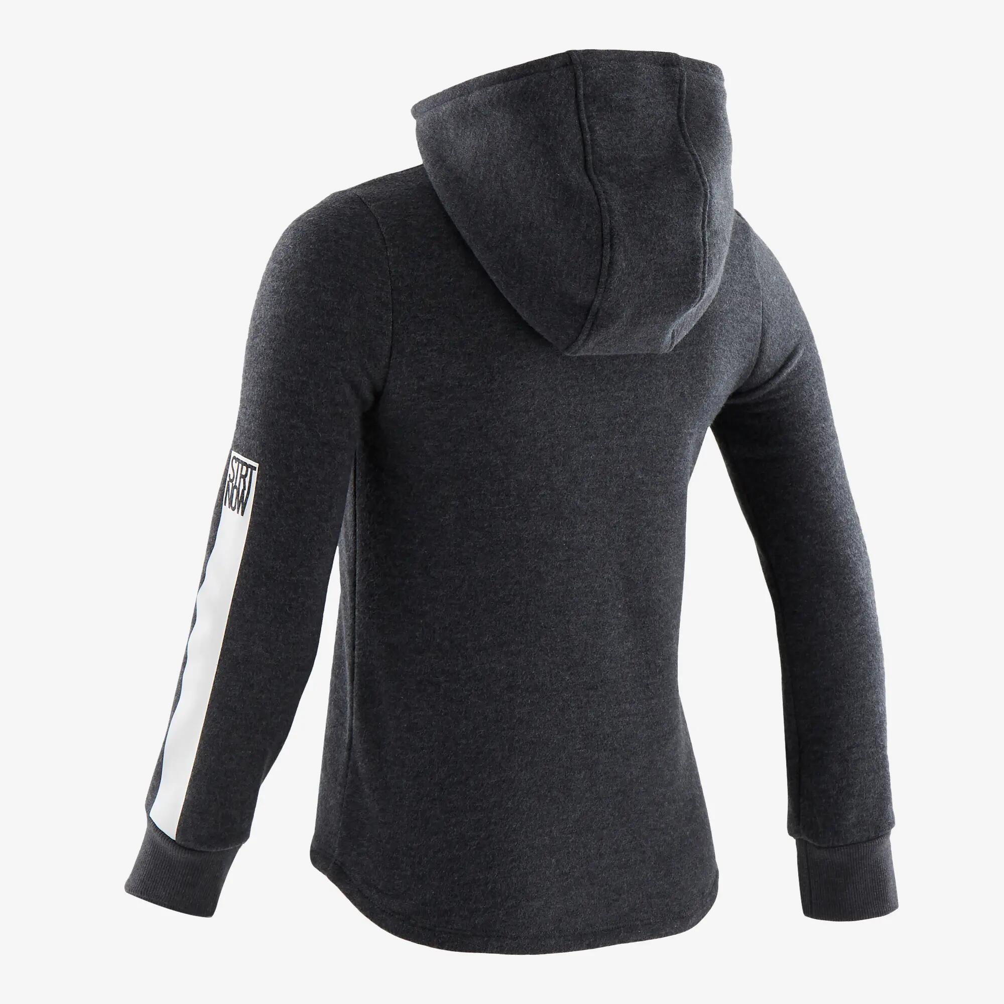 Girls' Gym Warm Brushed Jersey Breathable Hooded Jacket 100 - Dark Grey 3/4