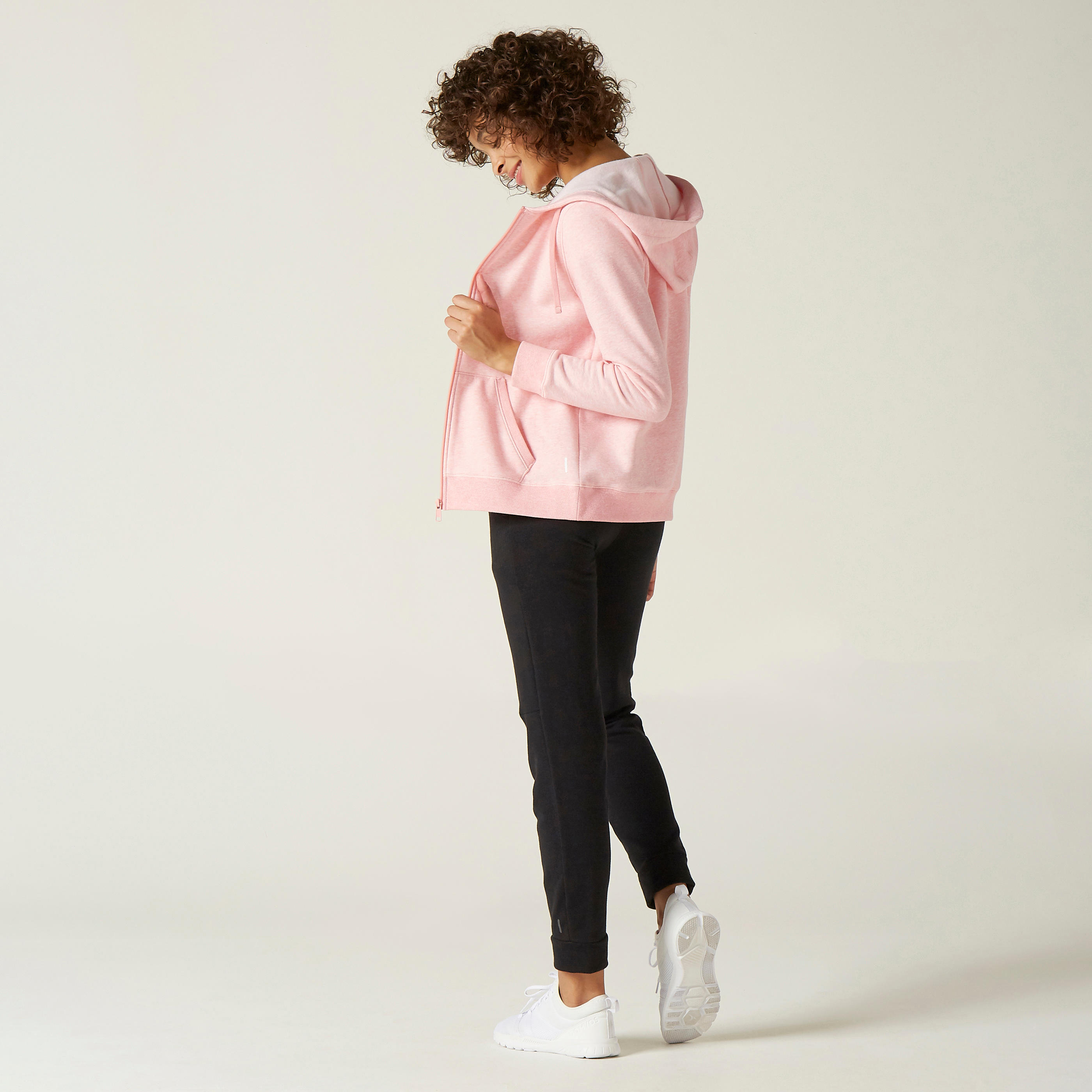 Women's Zip-Up Fitness Hoodie 500 - Light Pink 2/8