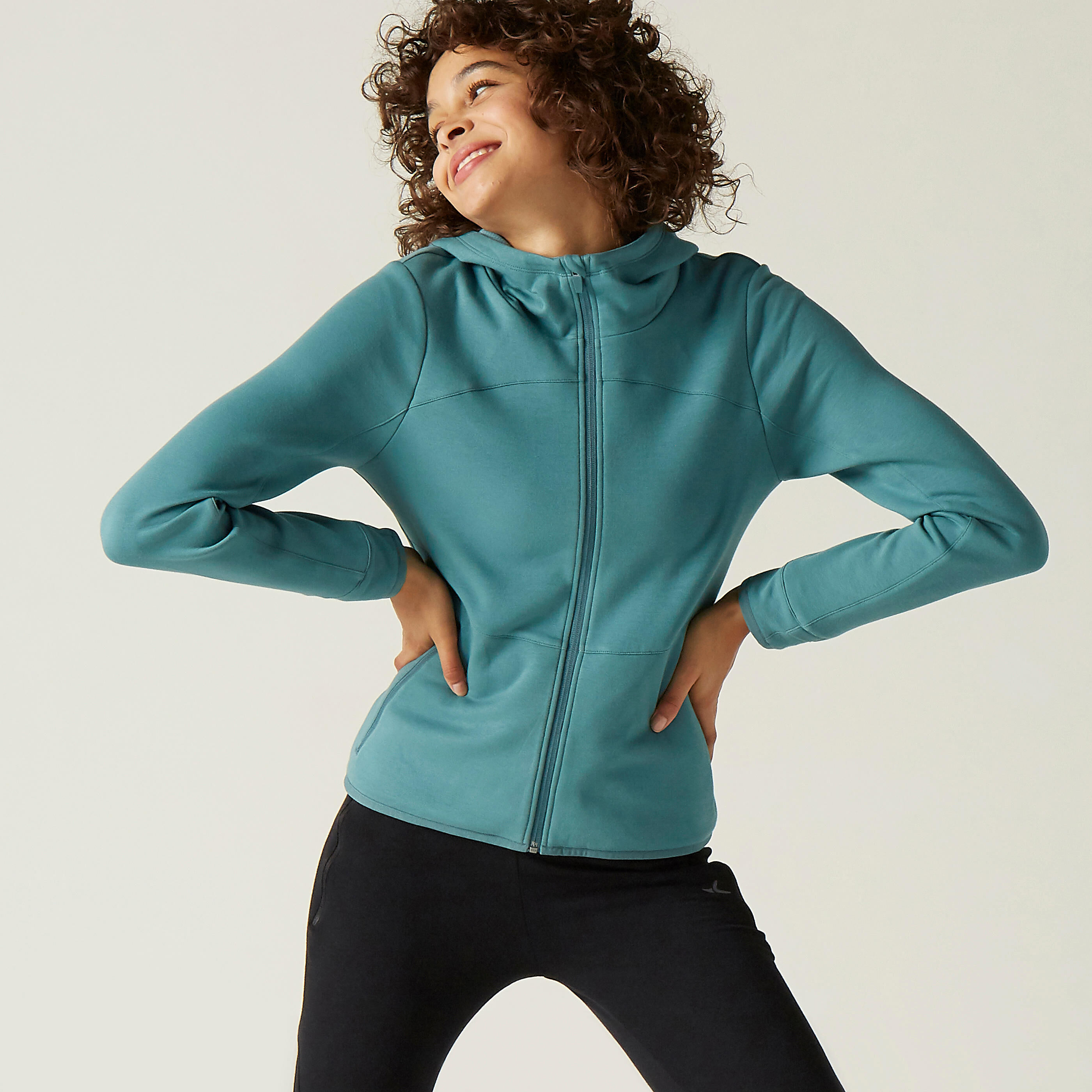 DOMYOS Women's Zip-Up Fitness Hoodie 500 Spacer - Frozen Cedar Green