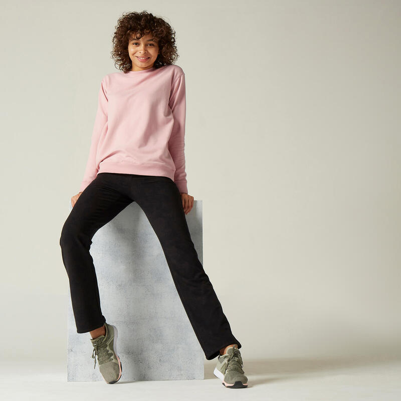 Női pulóver fitnesz edzéshez, 100-as, rózsaszín