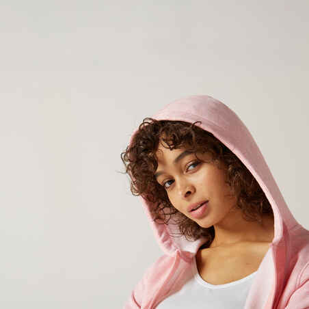 Women's Zip-Up Fitness Hoodie 500 - Light Pink