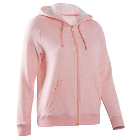 Women's Zip-Up Fitness Hoodie 500 - Light Pink