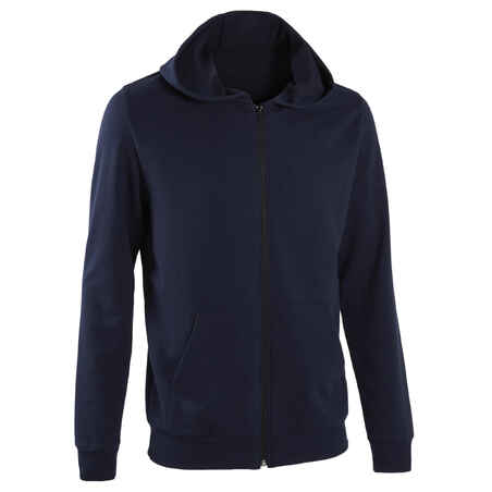 Men's Zip-Up Fitness Hoodie 100 - Dark Blue