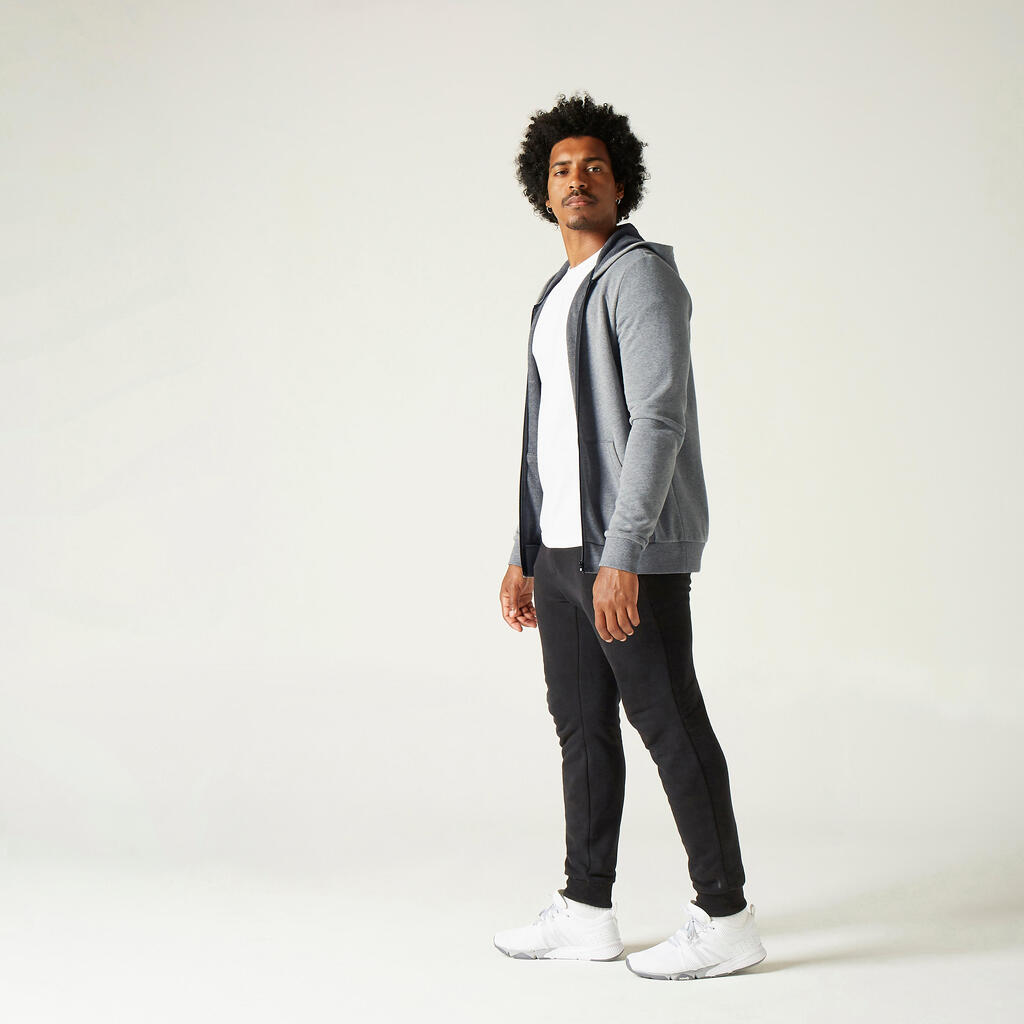 Sweat zippé à capuche Fitness Homme  - 100 Gris
