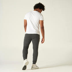 Pantaloni uomo fitness 500 slim misto cotone tasca con zip neri DOMYOS |  DECATHLON