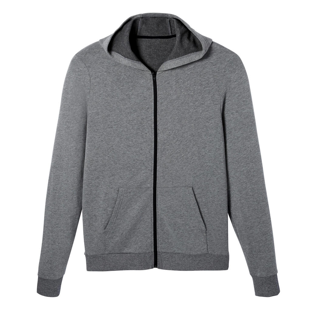 Sweat zippé à capuche Fitness Homme  - 100 Gris