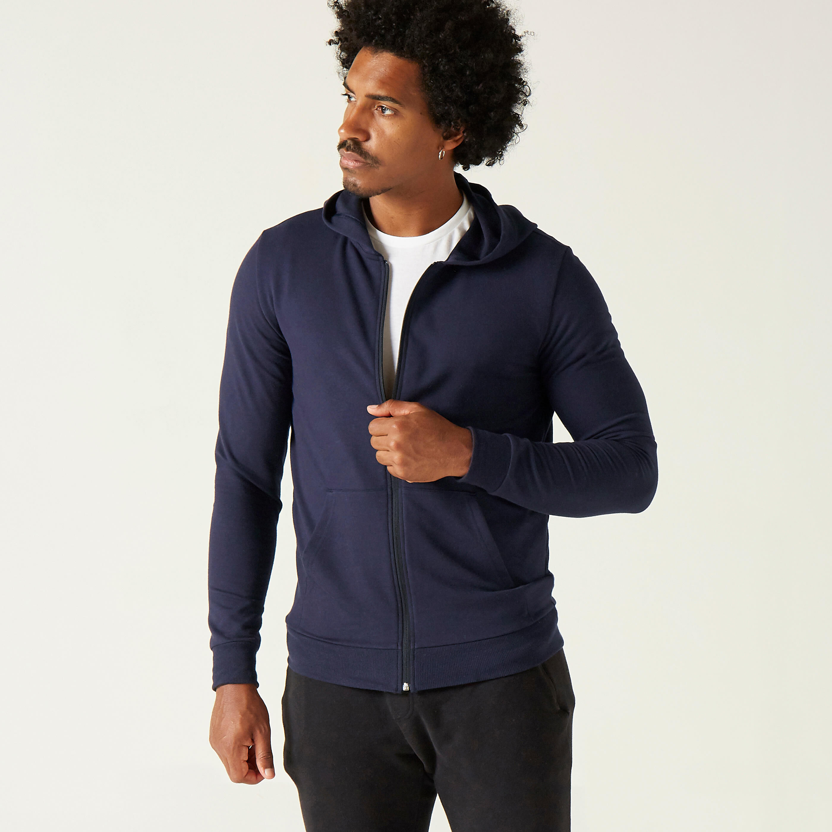 DOMYOS Men's Zip-Up Fitness Hoodie 100 - Dark Blue