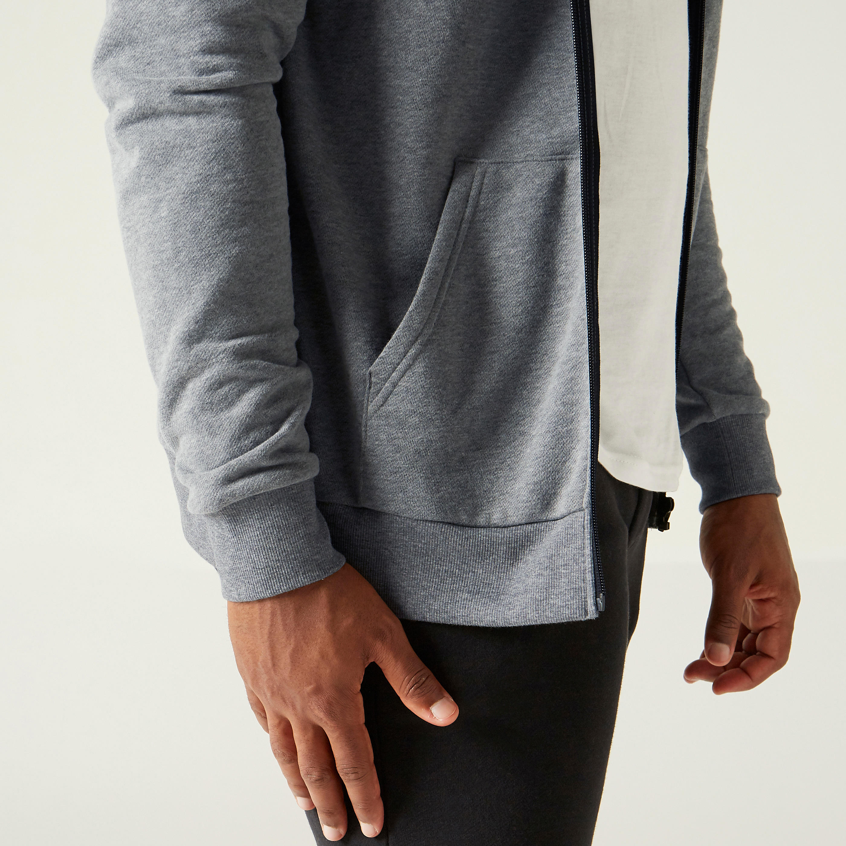 Felpa uomo fitness 100 misto cotone con cappuccio e zip grigia 3/6