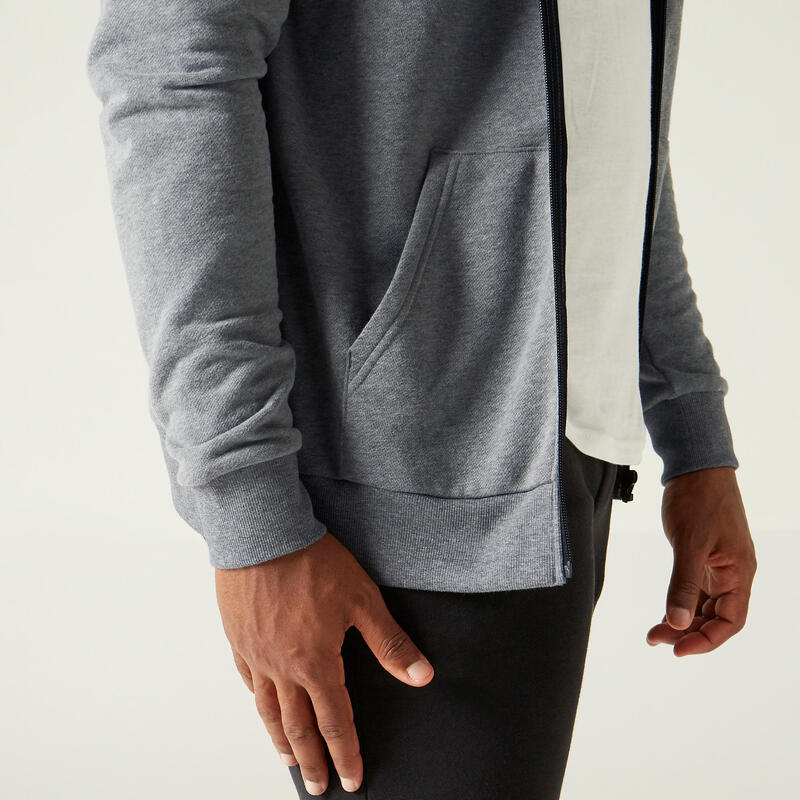 Erkek Gri Kapüşonlu Sweatshirt 100 - Fitness