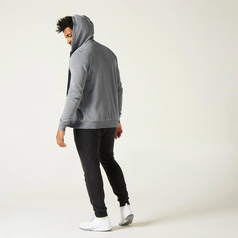 Hoodie Fitness dengan Ritsleting Pria 100 - Abu-abu