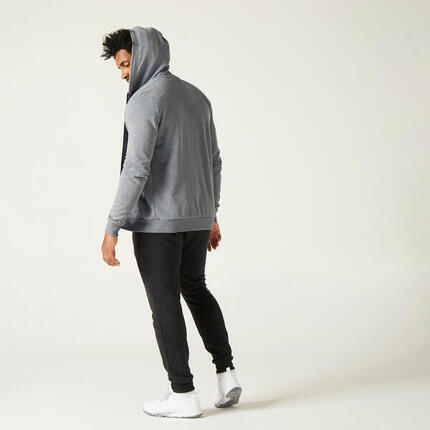 Sweat zippé à capuche fitness homme - 100 gris