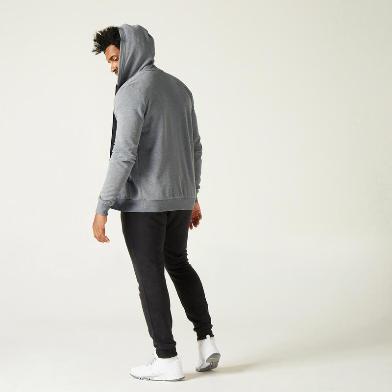 Fitness hoodie met rits voor heren 100 grijs